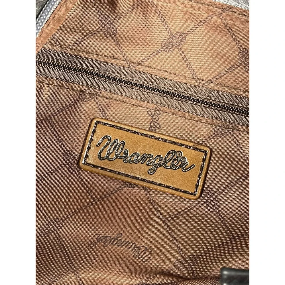 Wrangler Hobo Shoulder Bag Pewter Grey Black Vegan Leather Western Studded Logo